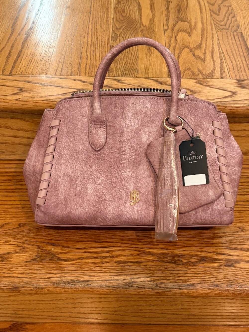 Julia Buxton Ludlow Whipstitch Satchel Bag Mauve
